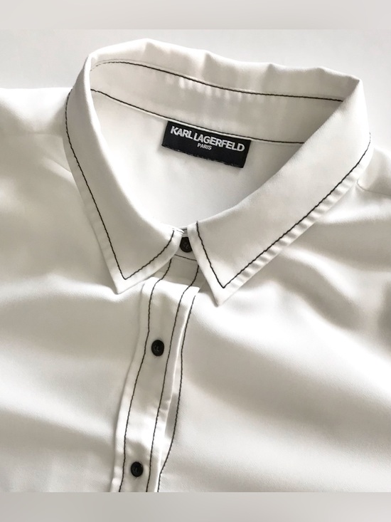 Karl Lagerfeld Tops - Karl Lagerfeld Paris White w/ Black Trim Blouse Button Up Shirt Size Large